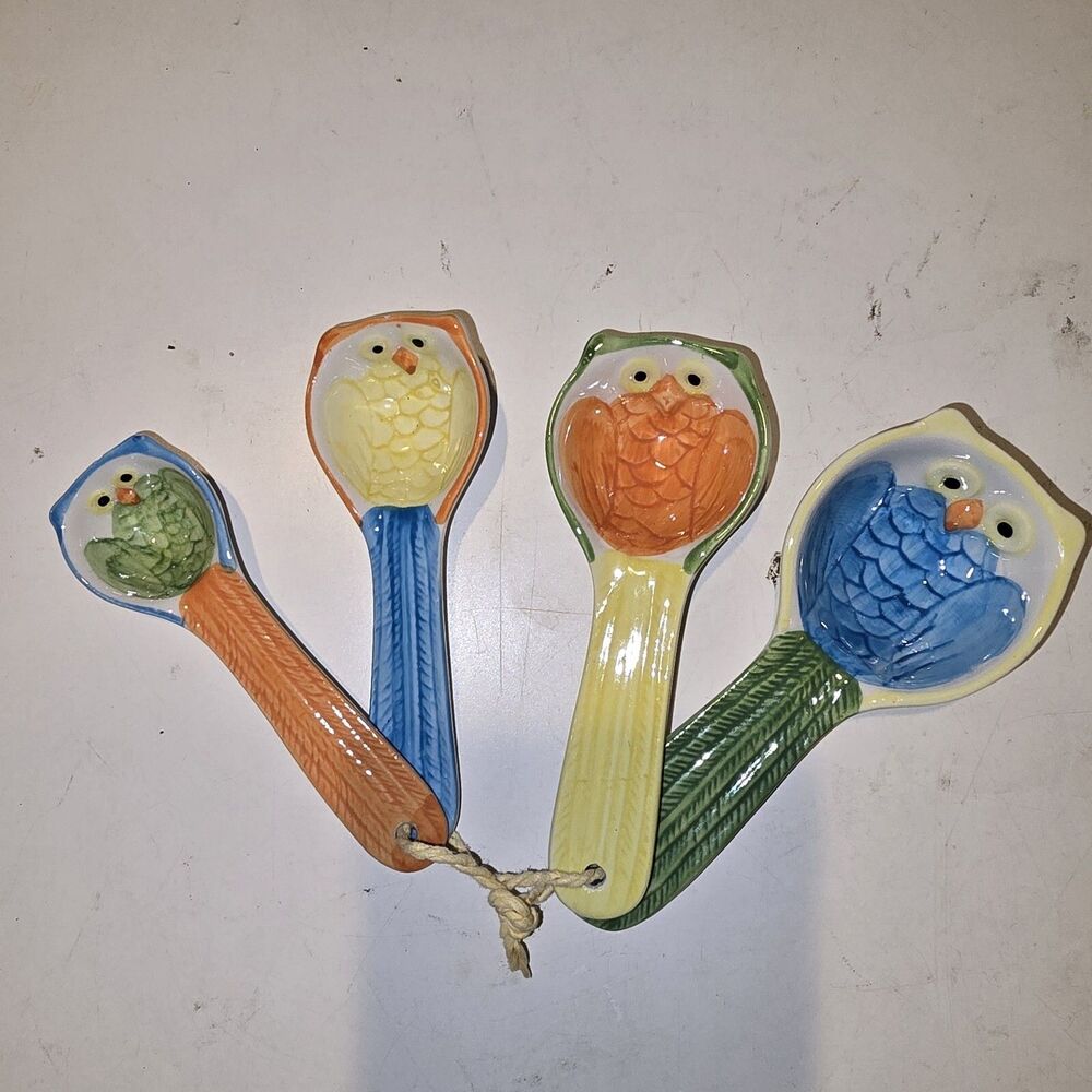 Pier 1 Ceramic Colorful Owl Measuring Spoon Set Ceramic Measure Spoons Owl Decor